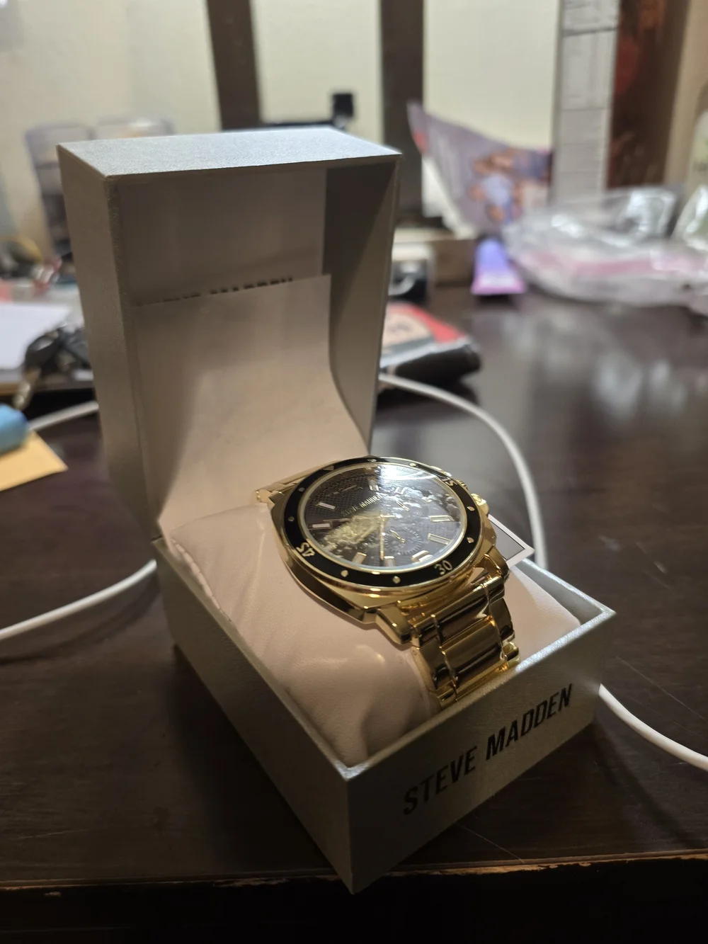 Steve Madden Men's Gold-Tone Black Dial Bracelet Watch